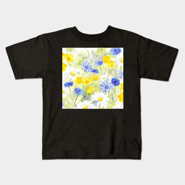 Watercolour English Wildflower Meadow Kids T-Shirt by RSHarts